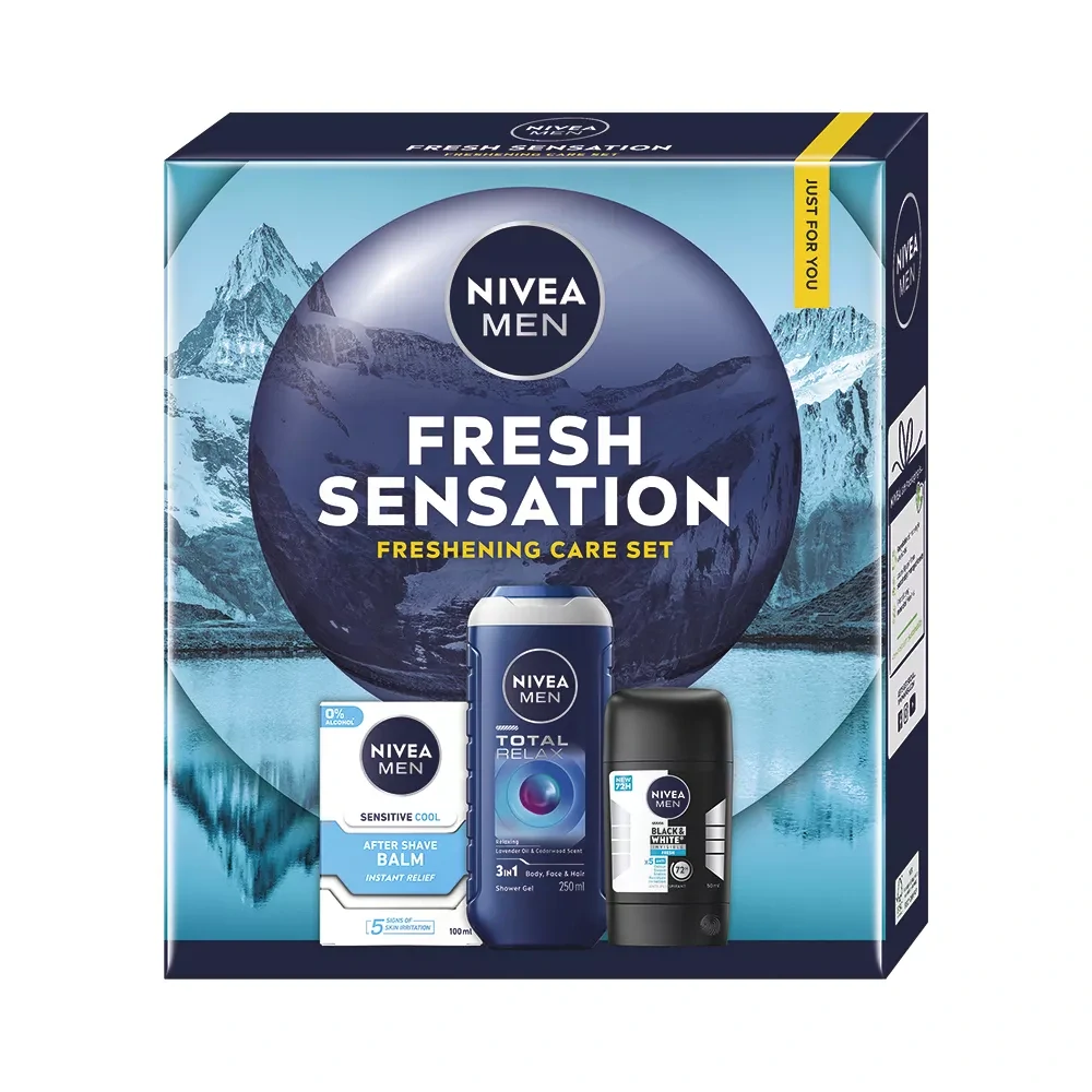 Kazeta: NIVEA M BPH Sensitive Cool 100ml+Roll-on B&W Inv. Fresh 50ml+SG Total Relax 250ml