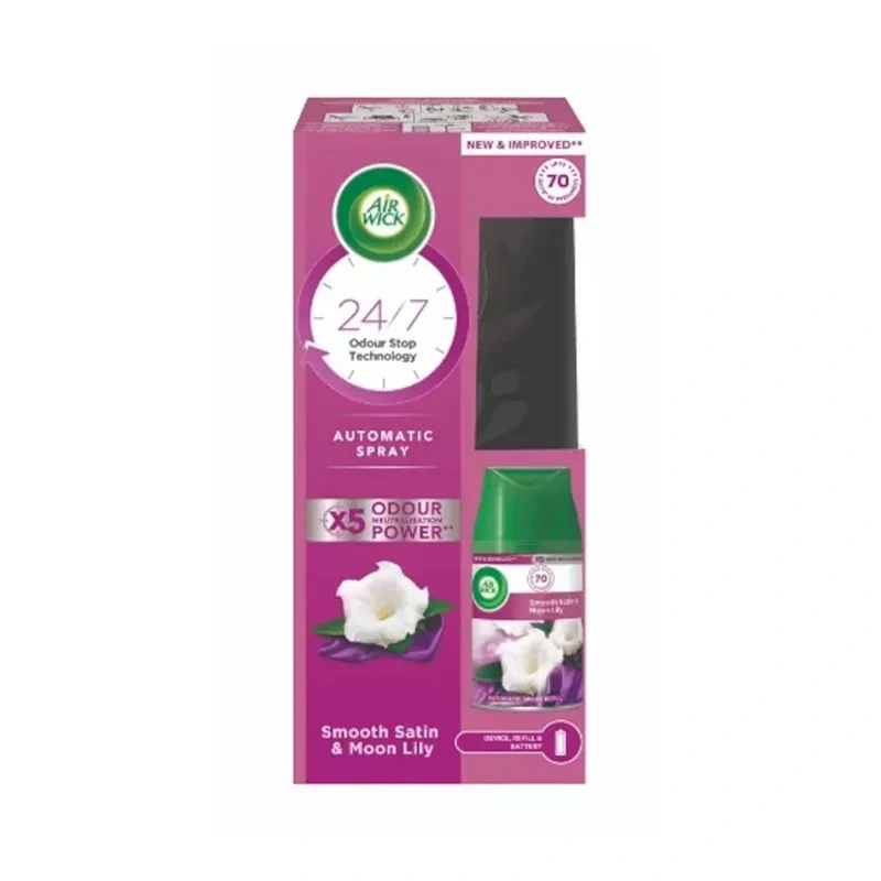 Air Wick FM strojček + náplň 250ml Jemný Satén & Ľalia